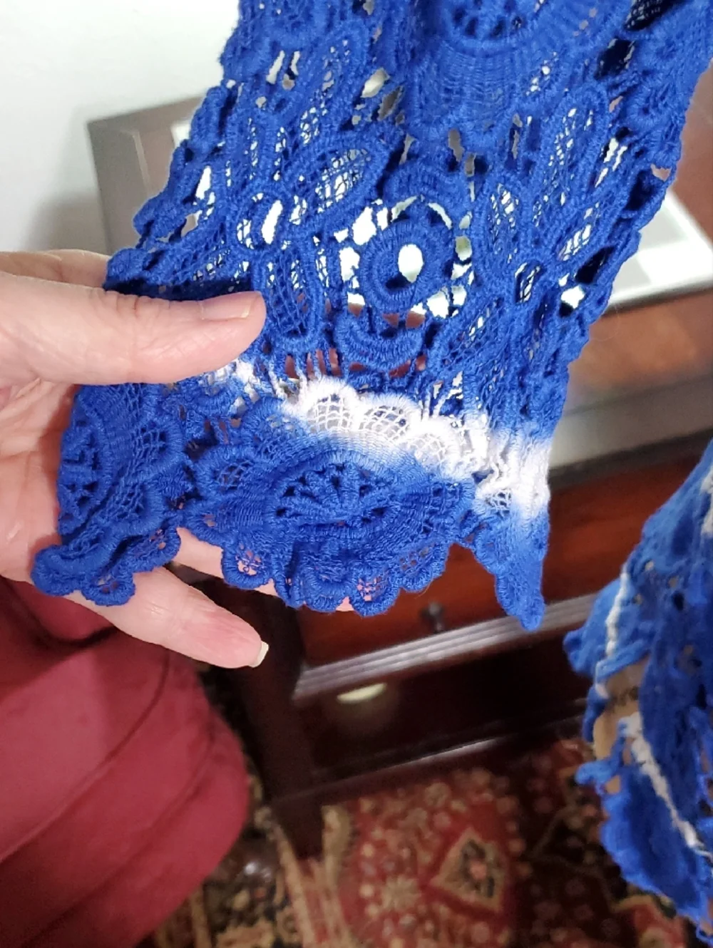 INC International Concepts Cobalt Blue Crochet Lace Tunic with White Accents